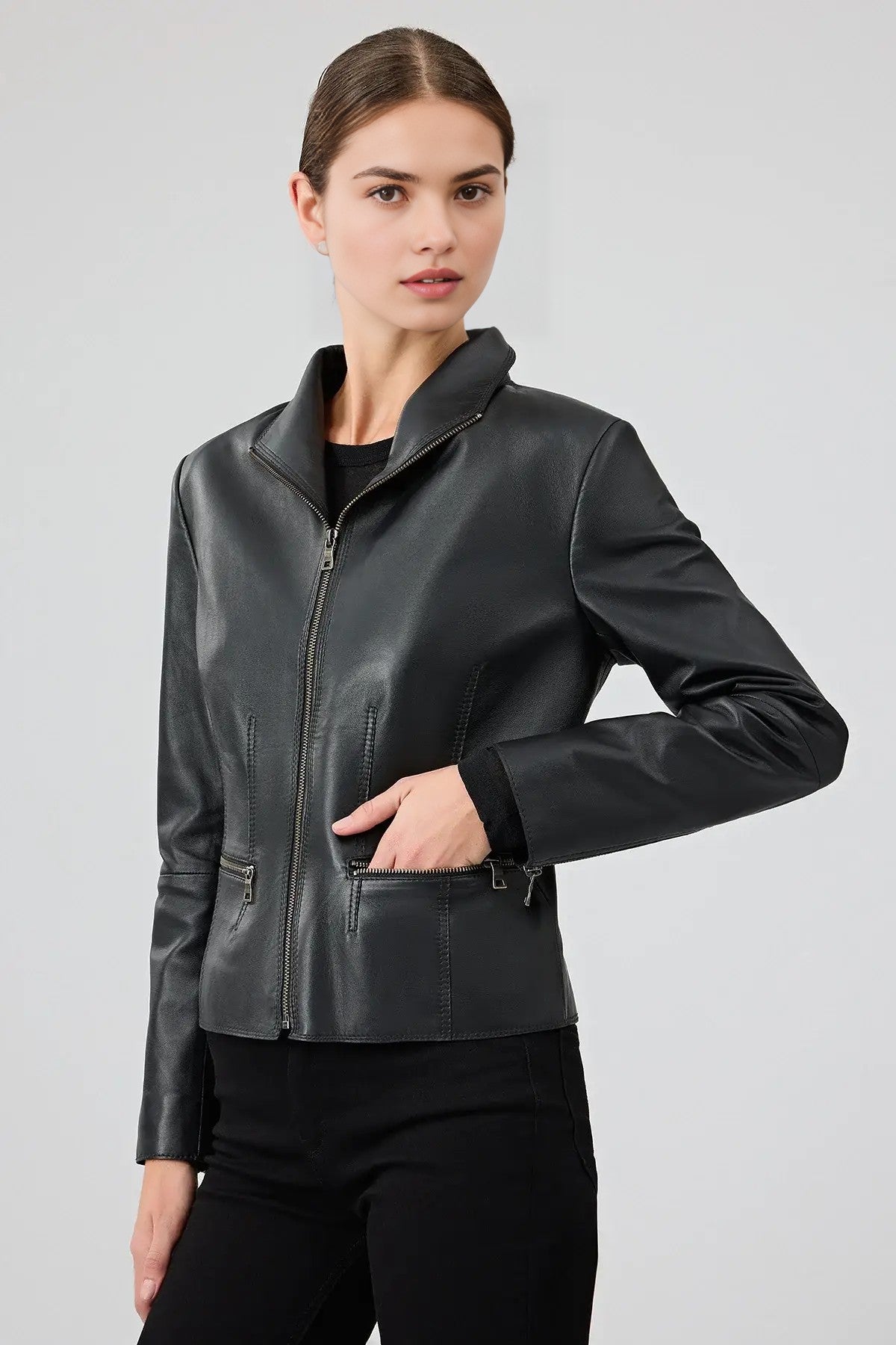 Velora Black Leather Jacket