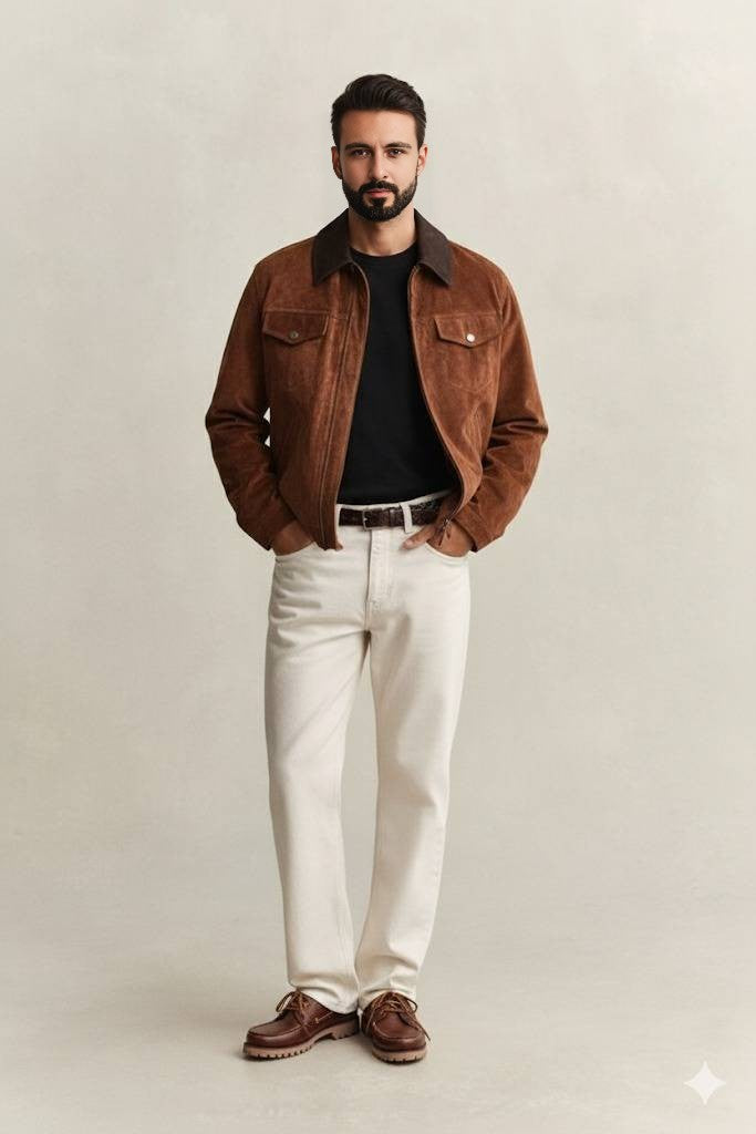 Heritage Luxe Brown Suede Trucker Jacket