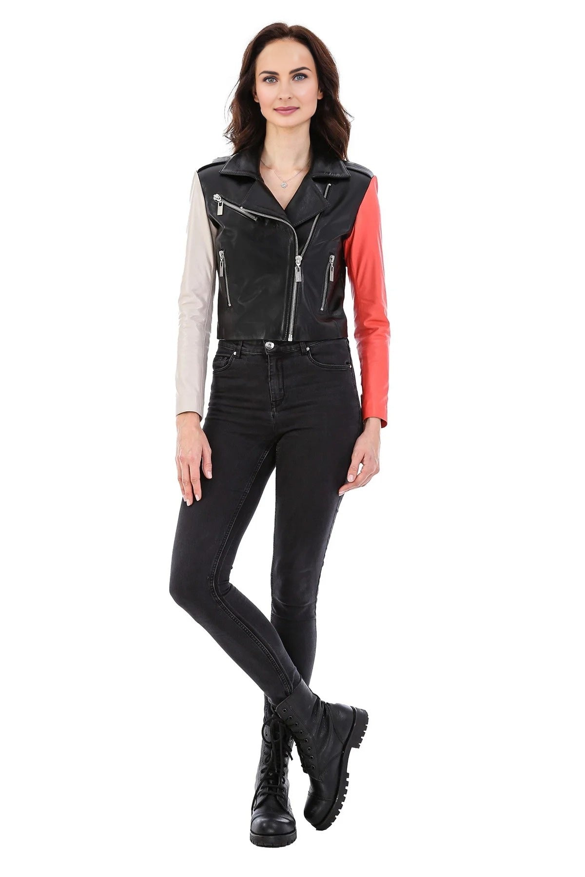Gabriella Women Black Leather Jacket With Stylish Sleeves