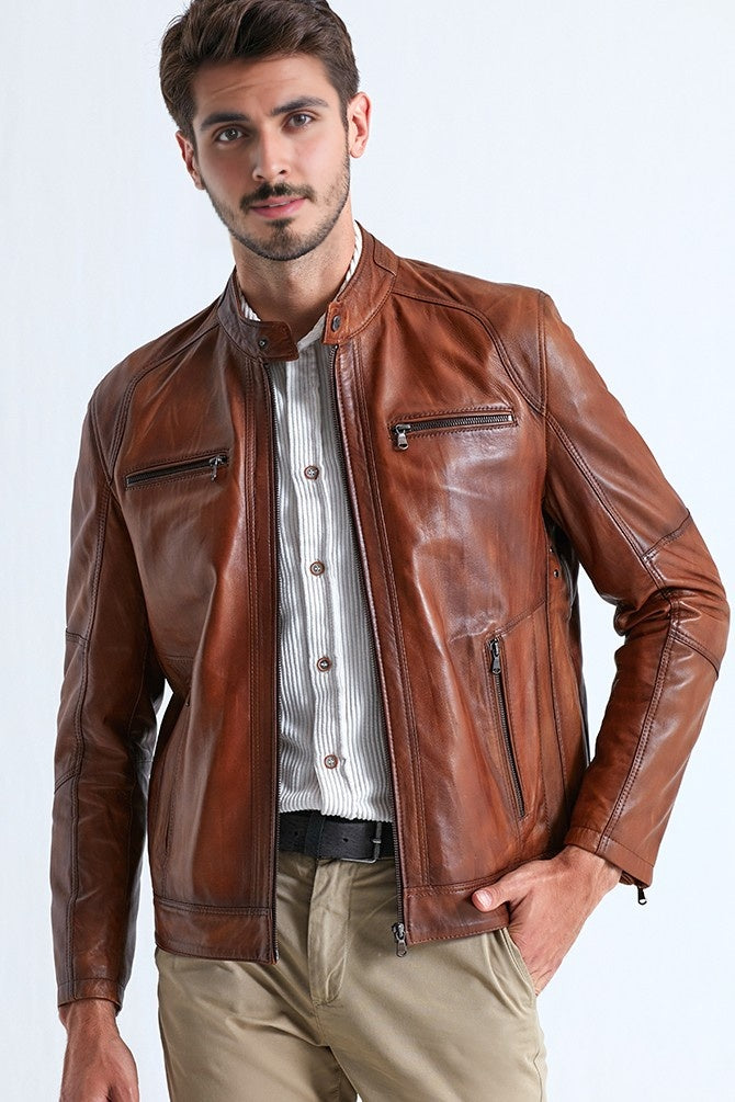 Austin Brown Leather Jacket For Men