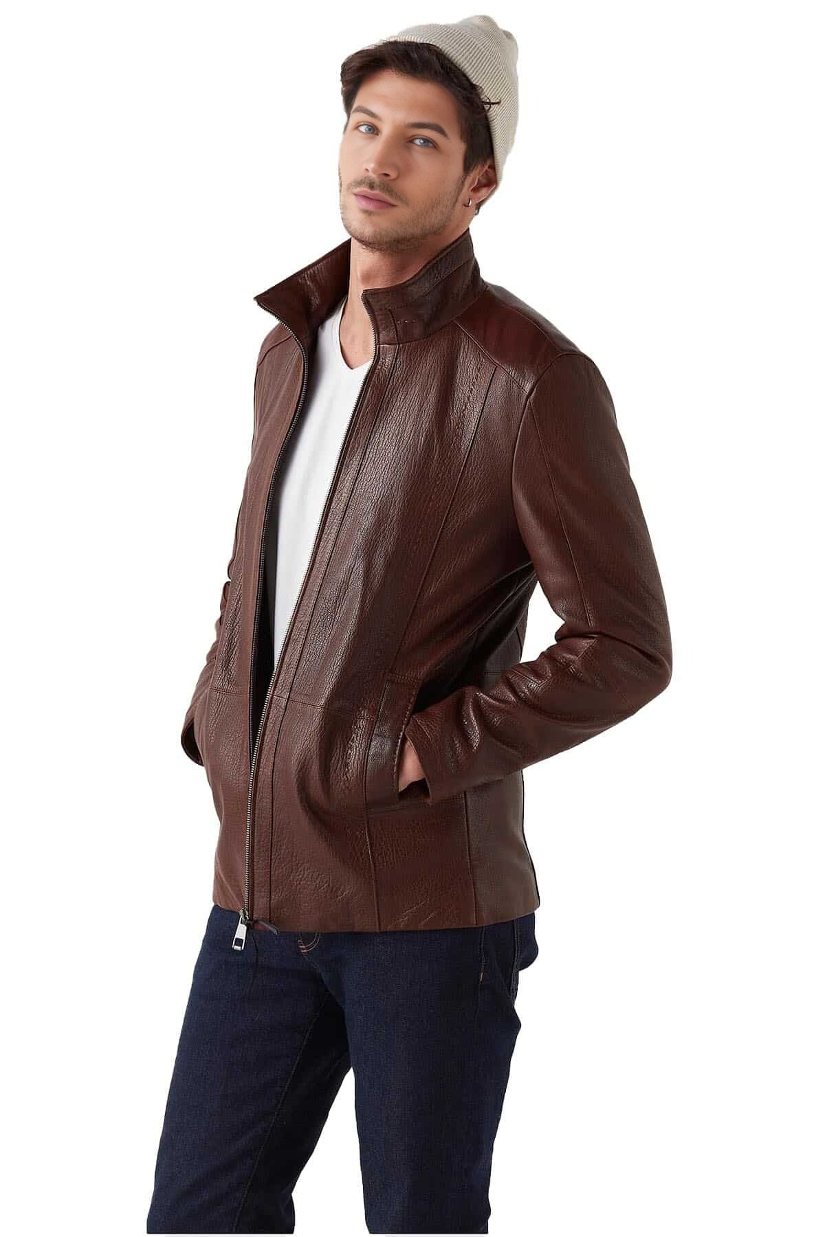 Brown Modern Leather Jacket For Men