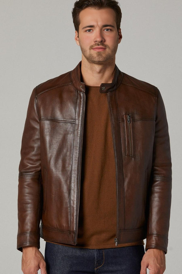 Tom Dark Brown Distressed Leather Jacket For Men