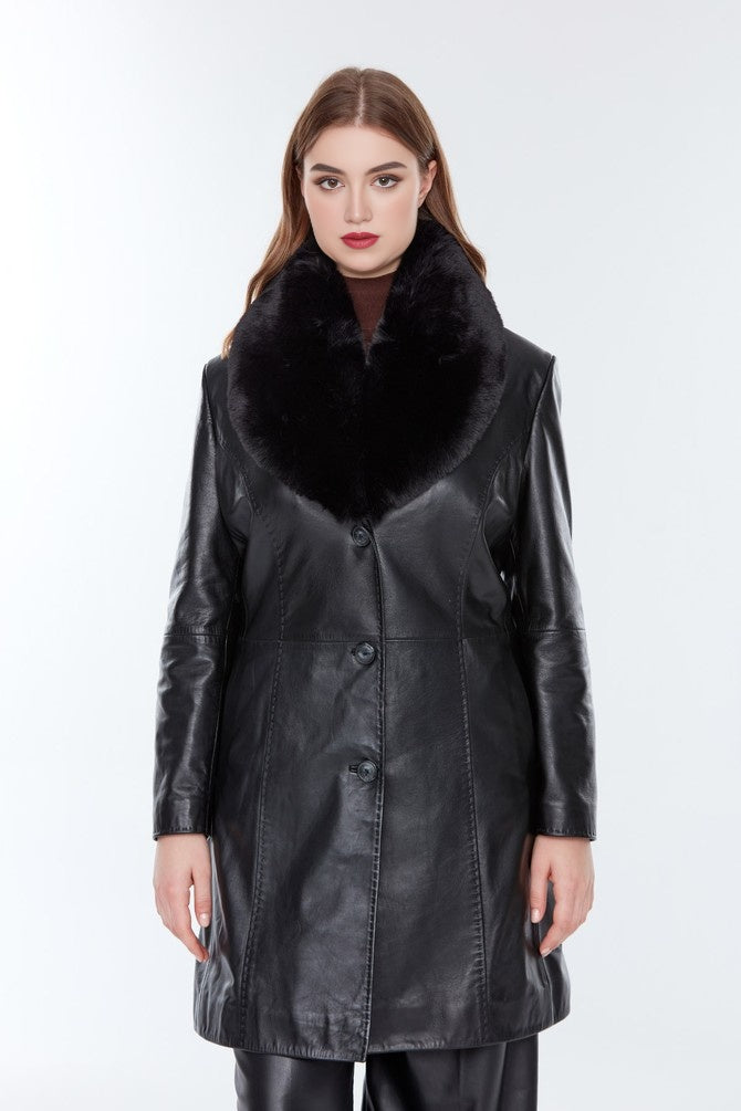 Alice Black Leather Coat for Women