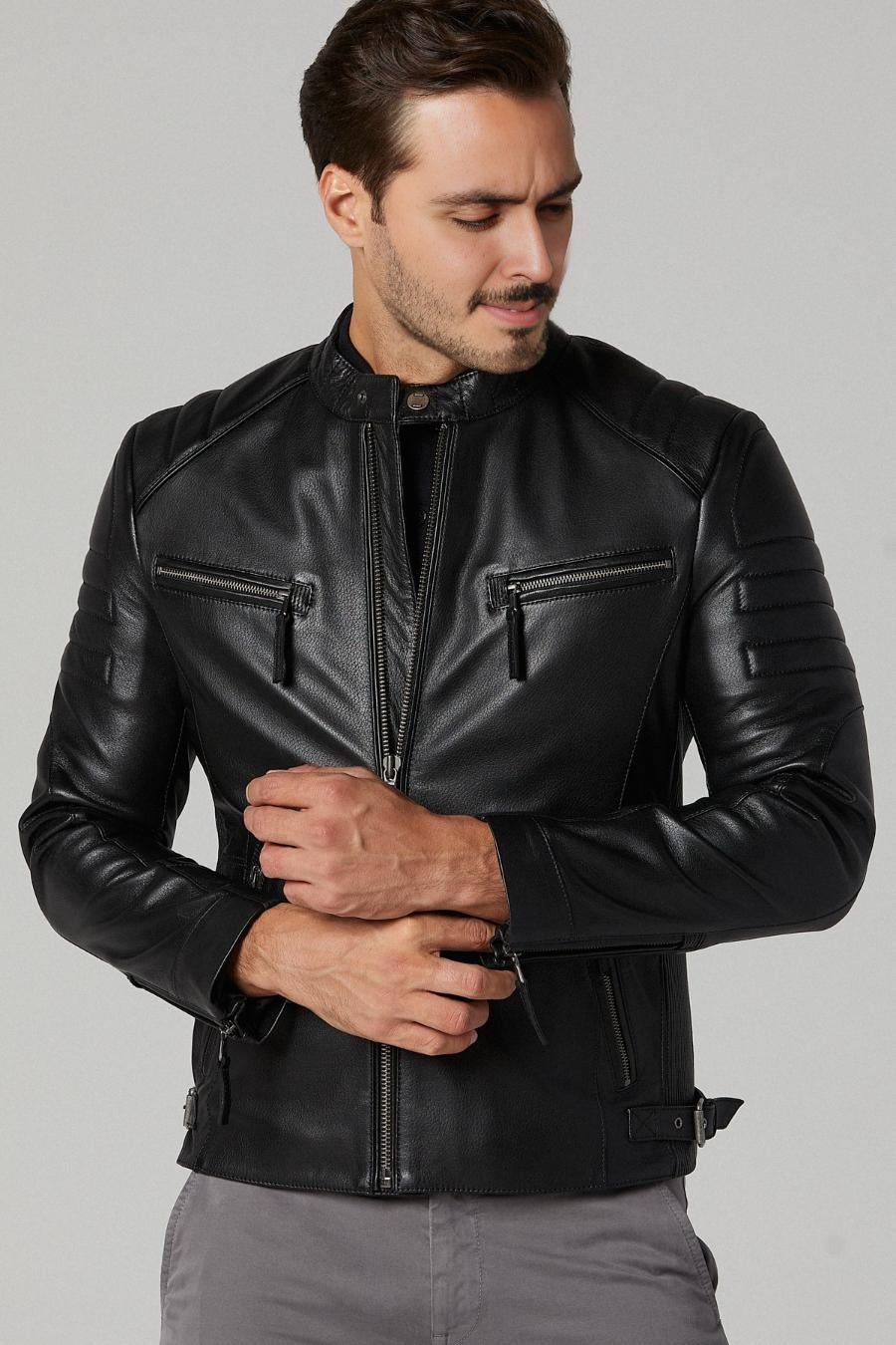 Black Motor Bike Leather Jacket For Men