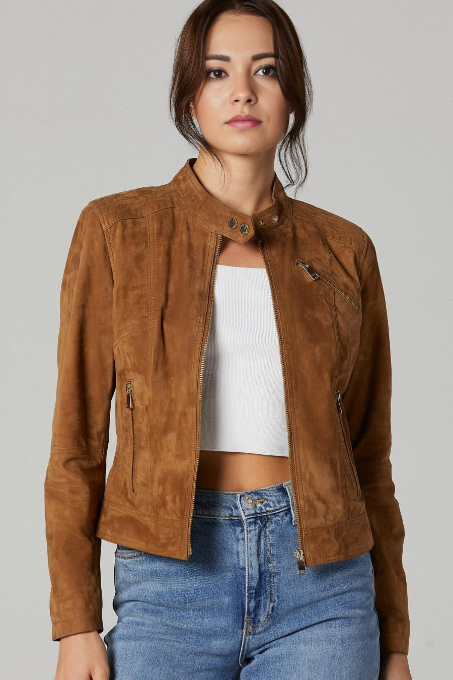 Brown Suede Leather Jacket For Women