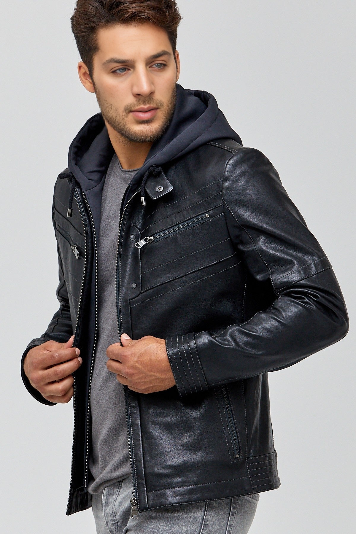 Detroit Distressed Men Black Leather Jacket
