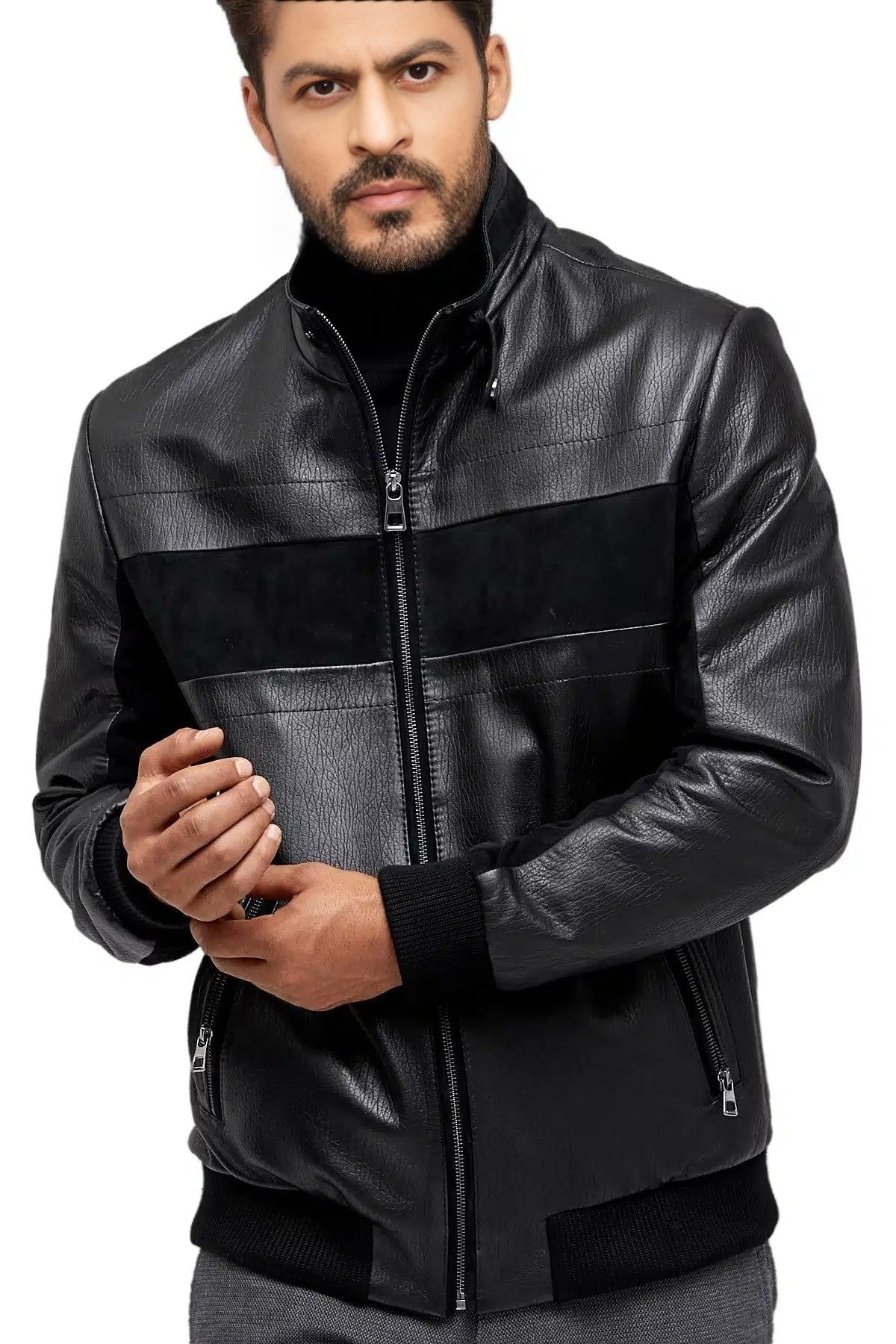 Mark Black Bomber Leather jacket For Men