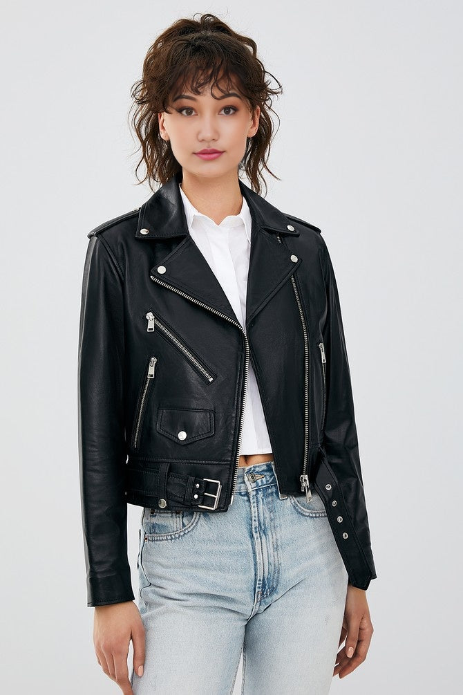 JASSICA WOMEN BLACK LEATHER JACKET