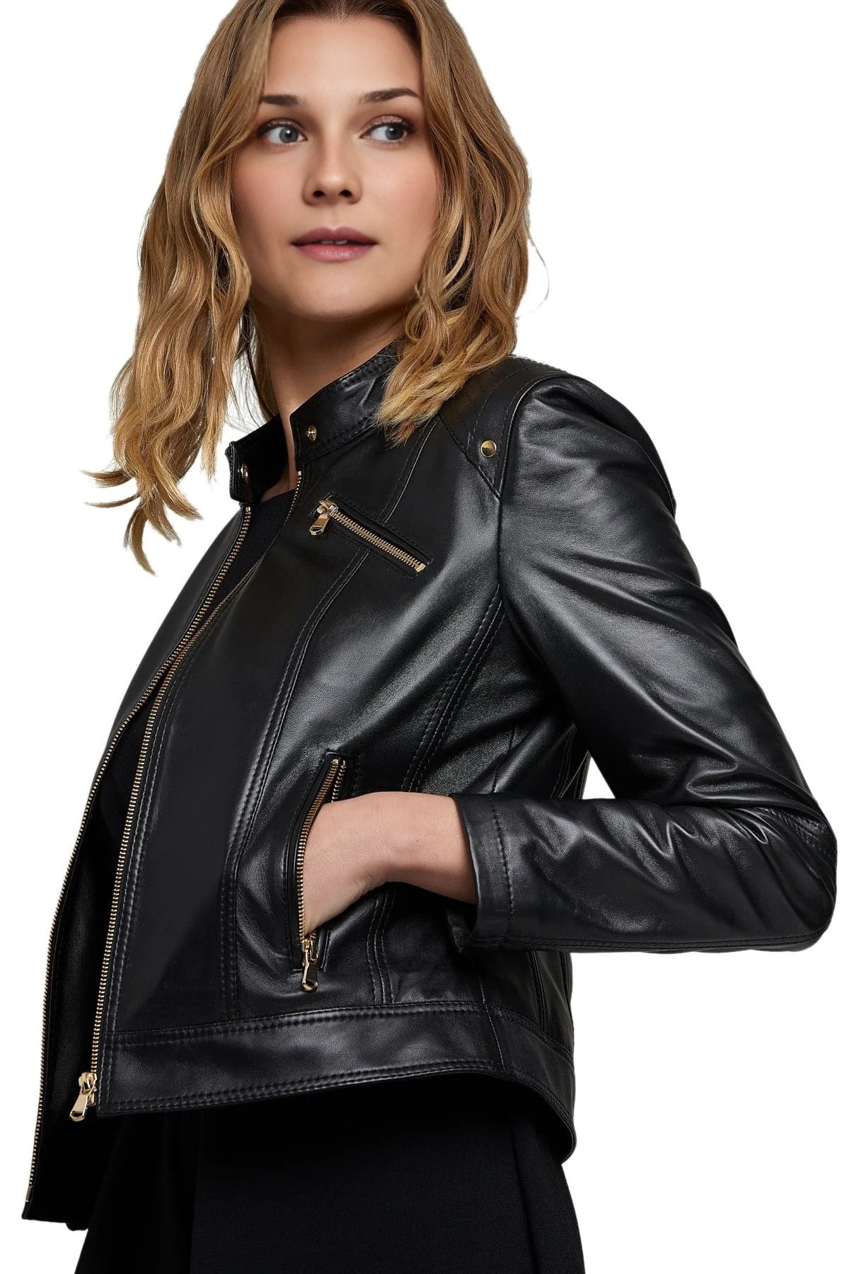 Florance Black Leather Jacket For Women