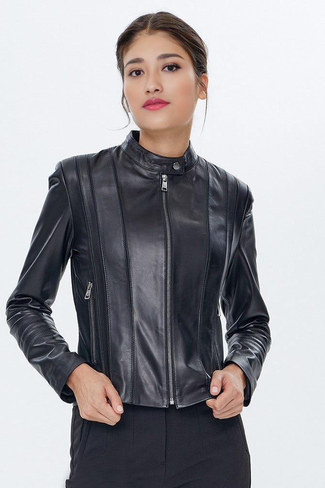 Lucy Black Distressed Leather Jacket For Women