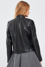 Black Rebel Distressed Short Leather Jacket for Women