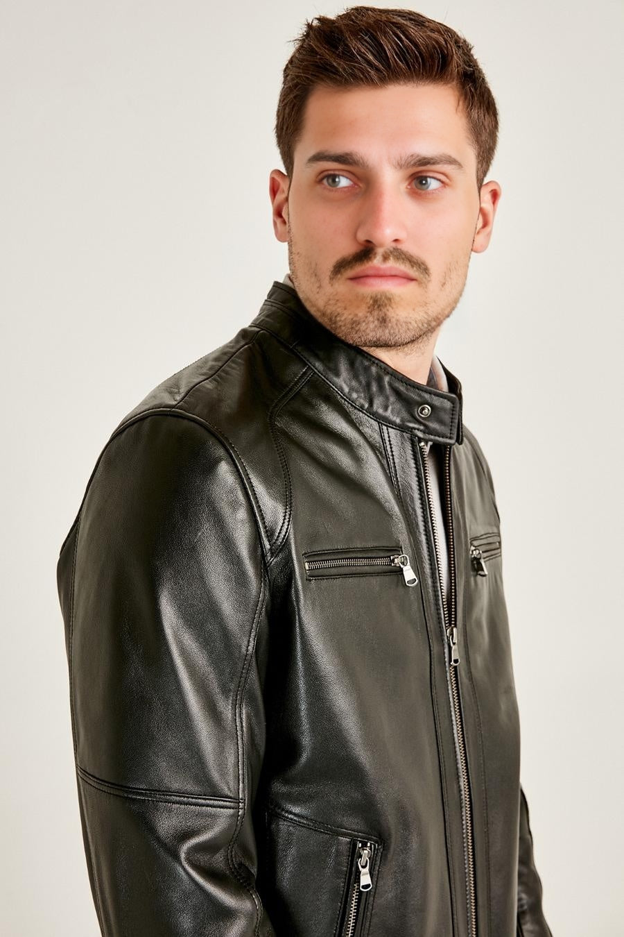 Classic Moto Black Stylish Leather Jacket For Men