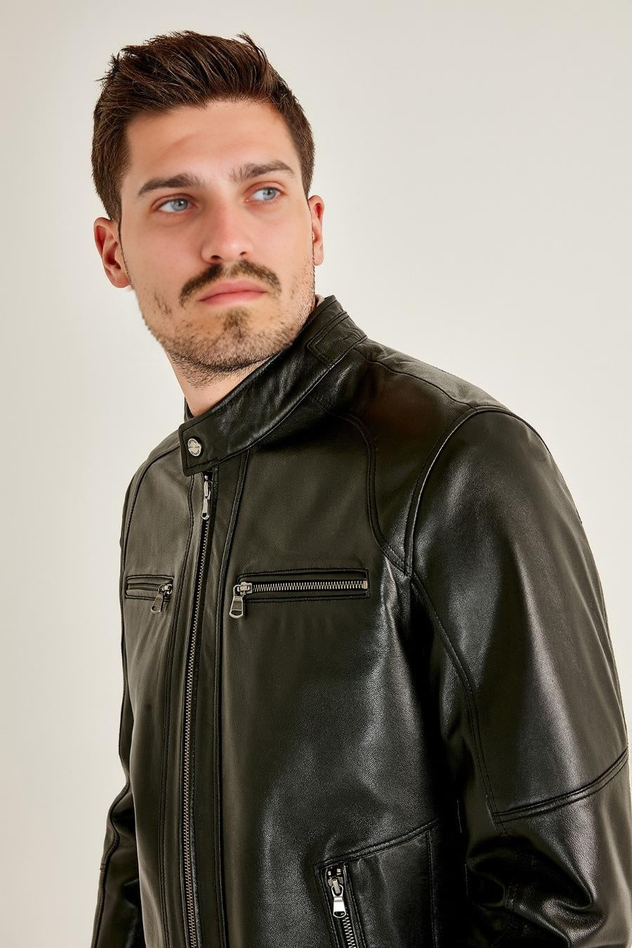 Classic Moto Black Stylish Leather Jacket For Men
