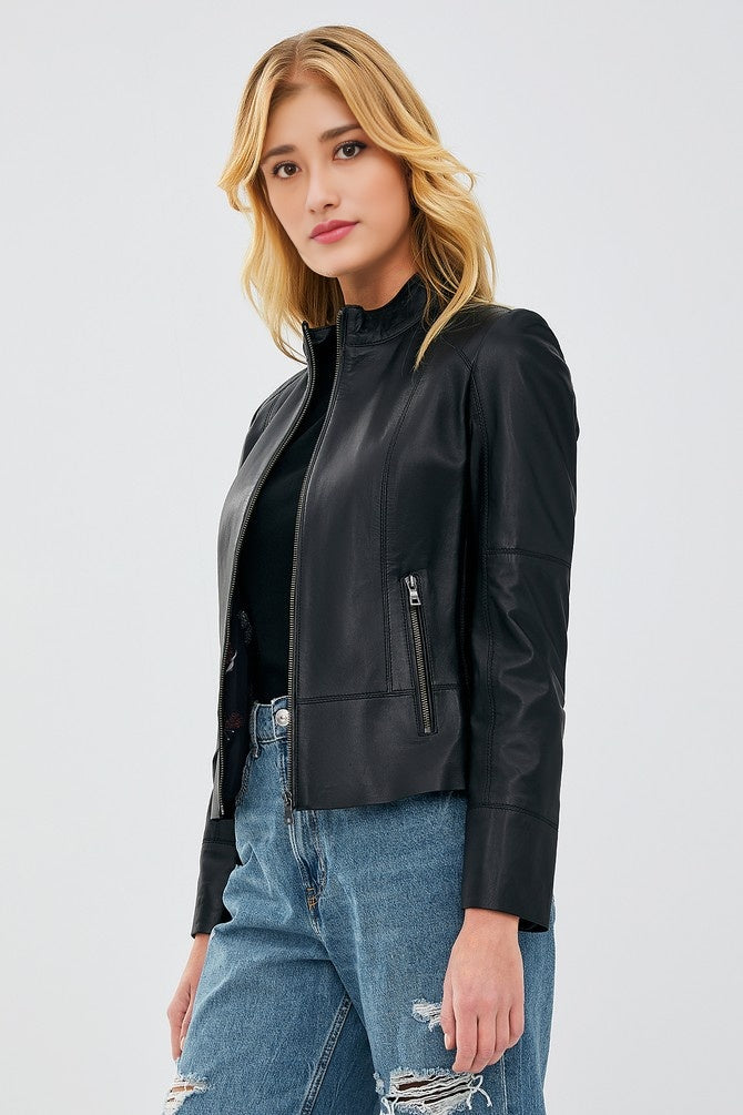 Monica Black Biker Leather Jacket