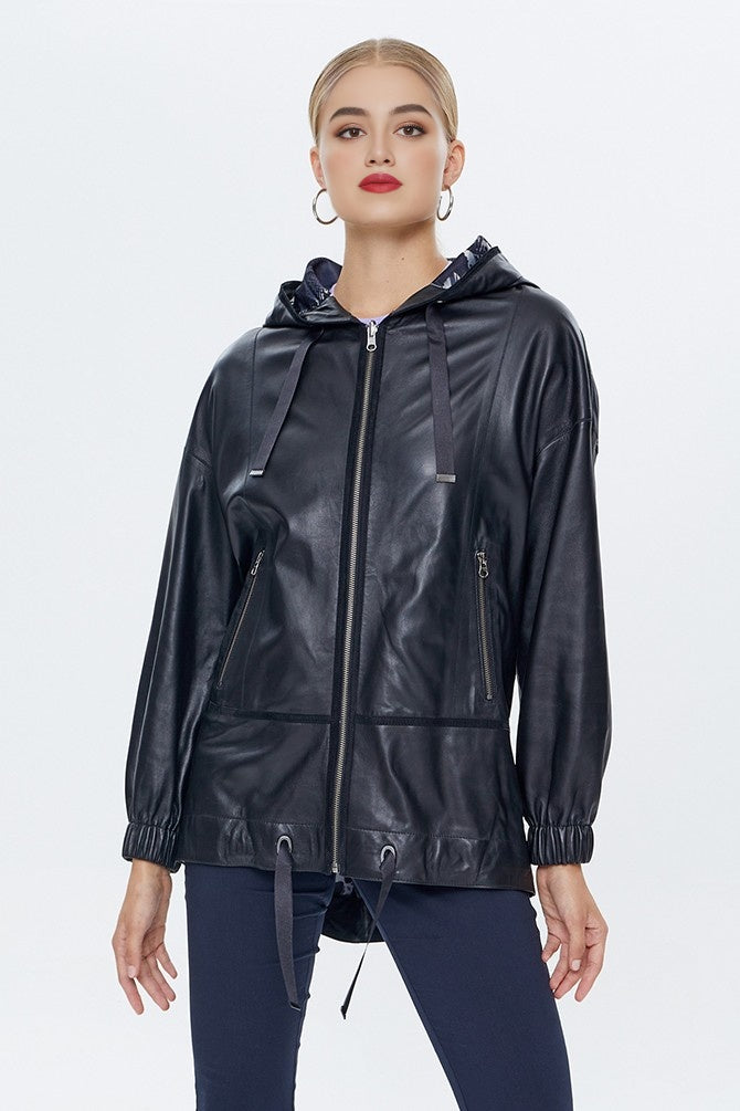 Liana Black Leather Jacket For Women