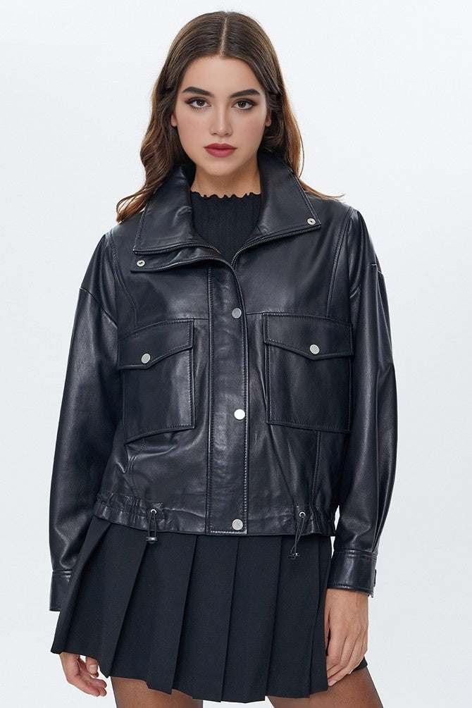 Dora Black Leather Jacket for Women