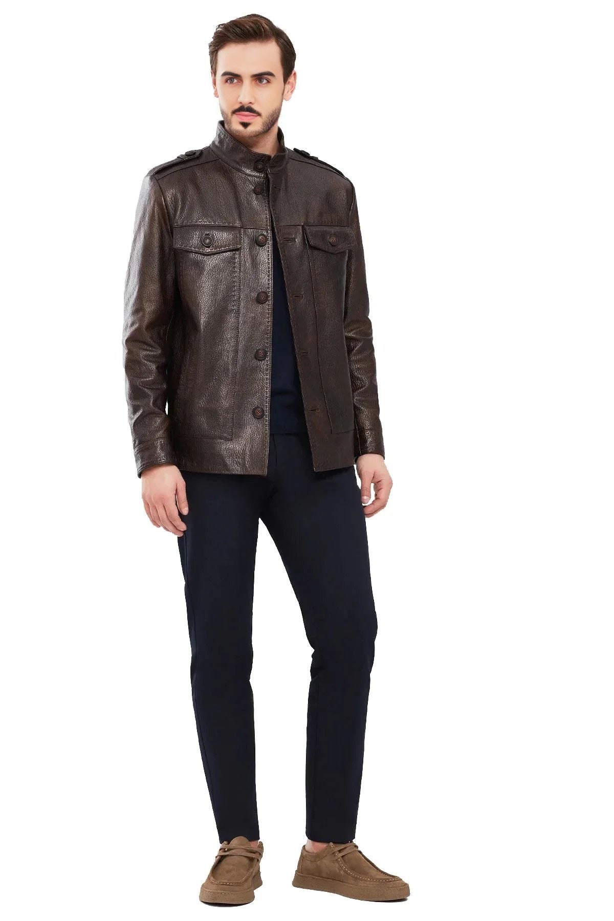 Roman Brown Leather Jacket For Men