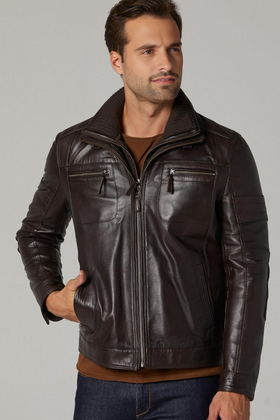 Ebony Brown Leather Jacket For Men