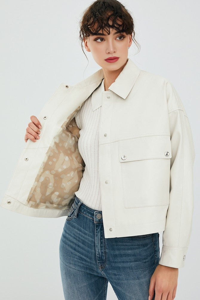 Chaser Box White Women Leather Jacket