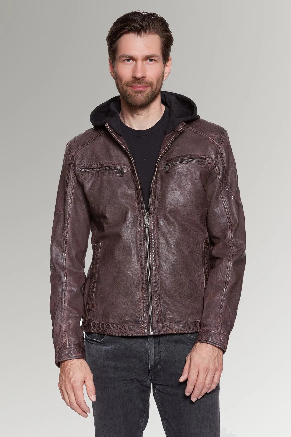 Atticus Motorcycle Hoodie Leather Jacket For Men