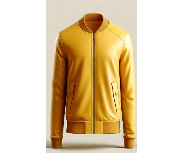 Yellow Bomber Leather Jacket For Women