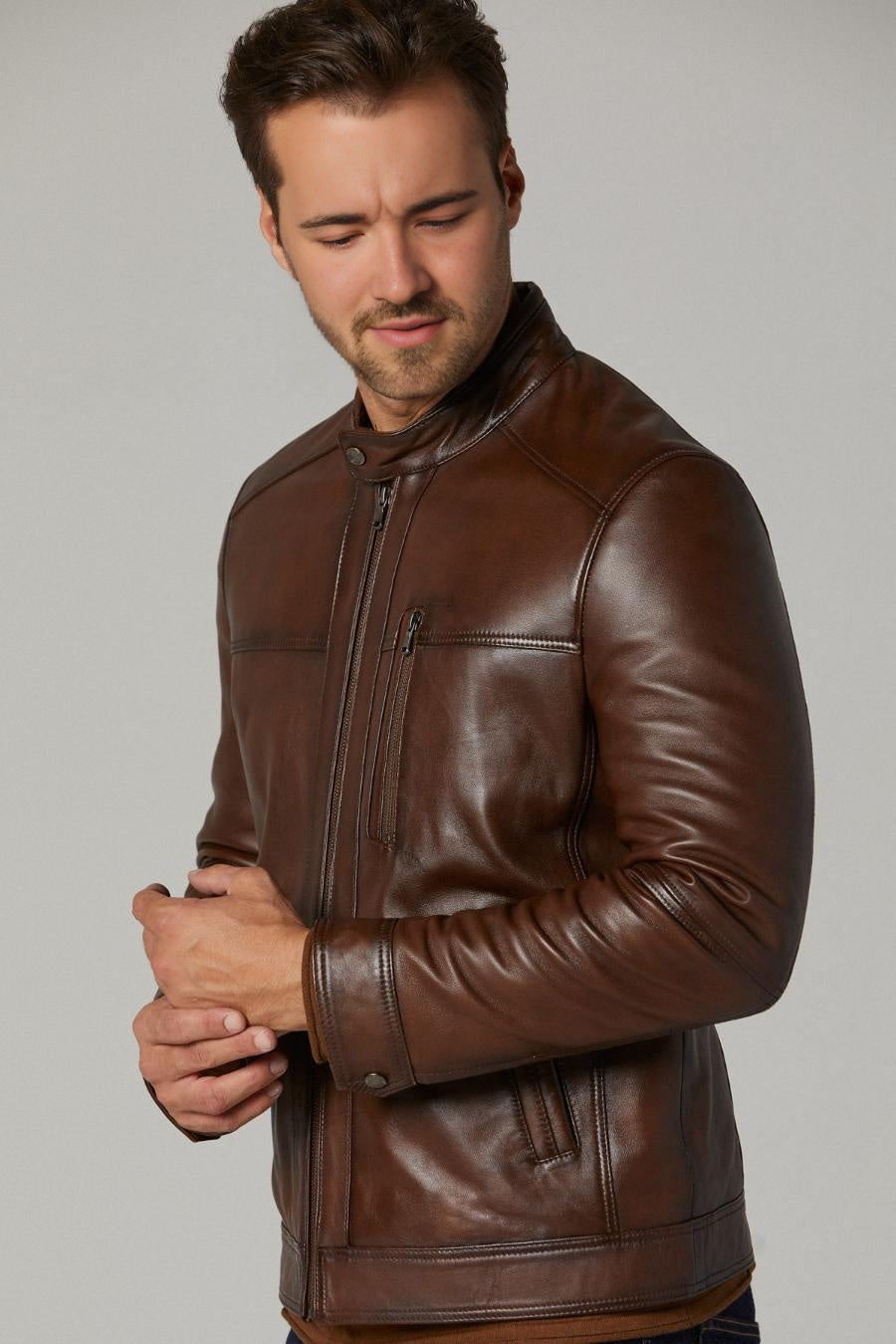 Tom Dark Brown Distressed Leather Jacket For Men
