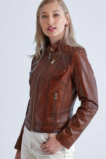 Burnt Seinna Women Brown Leather Jacket