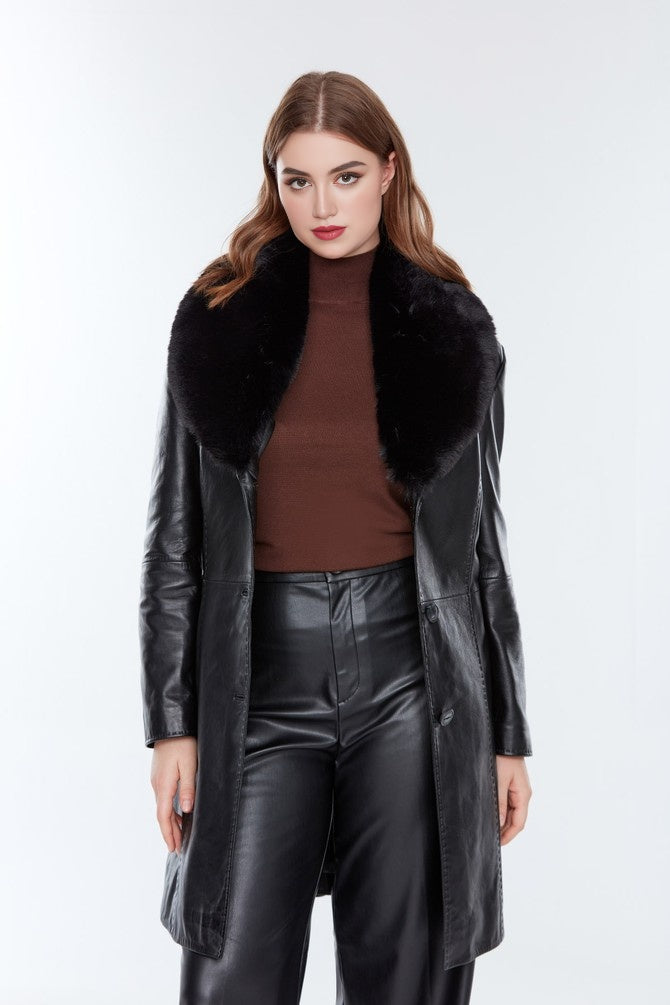 Alice Black Leather Coat for Women