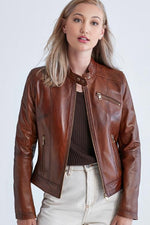 Burnt Seinna Women Brown Leather Jacket