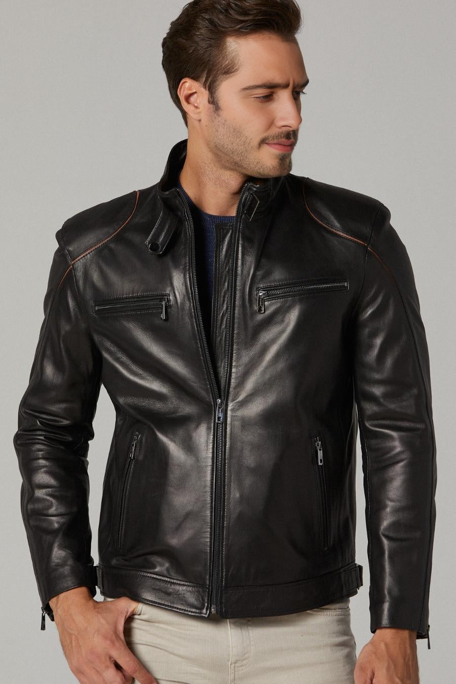 Luxe Moto Black Leather Jacket For Men
