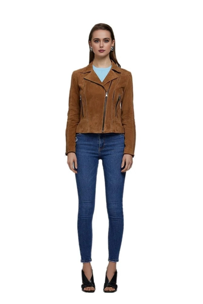 Brown Suede Leather Jacket For Women