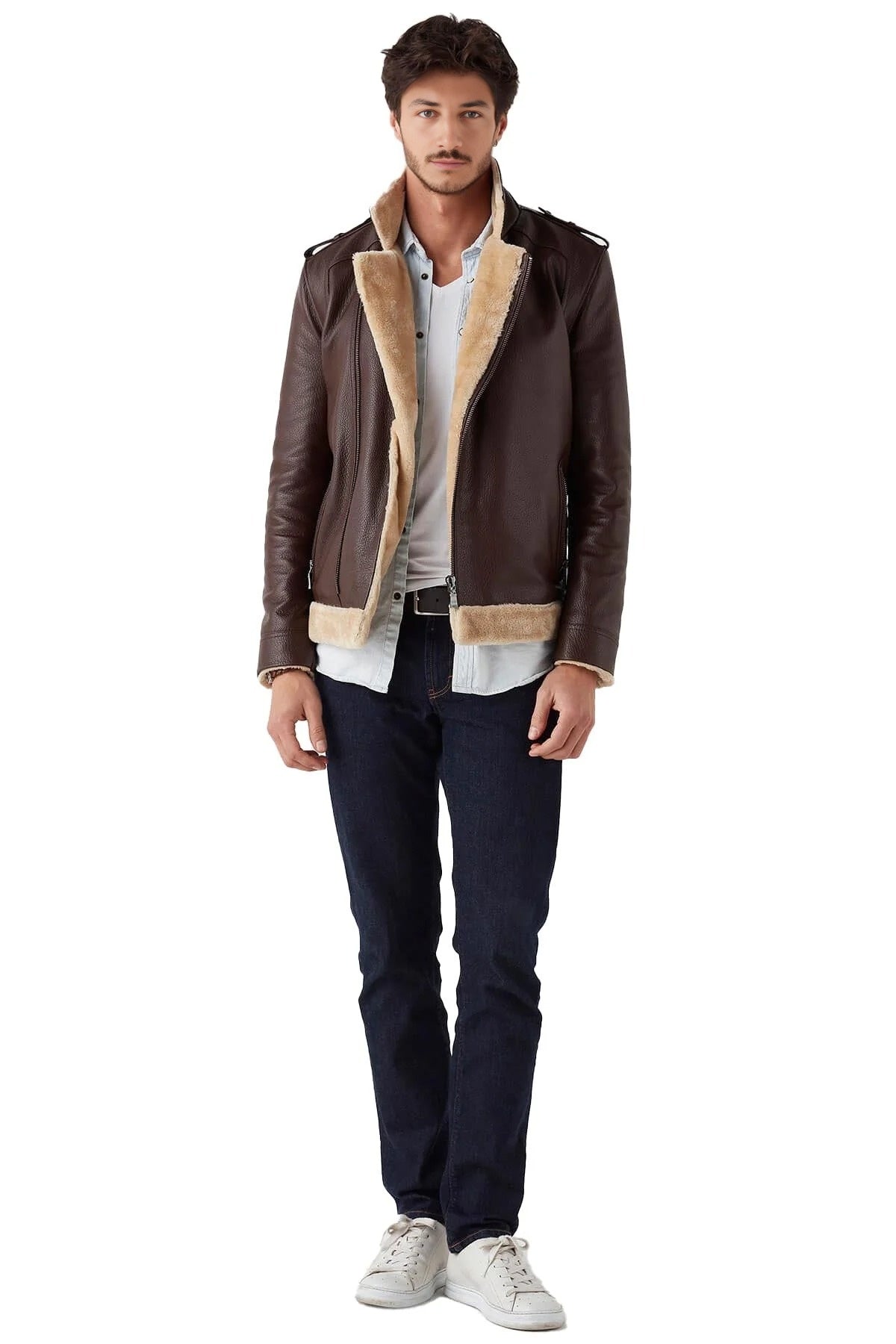 Damian Brown Fur Shearling Leather Jacket For Men
